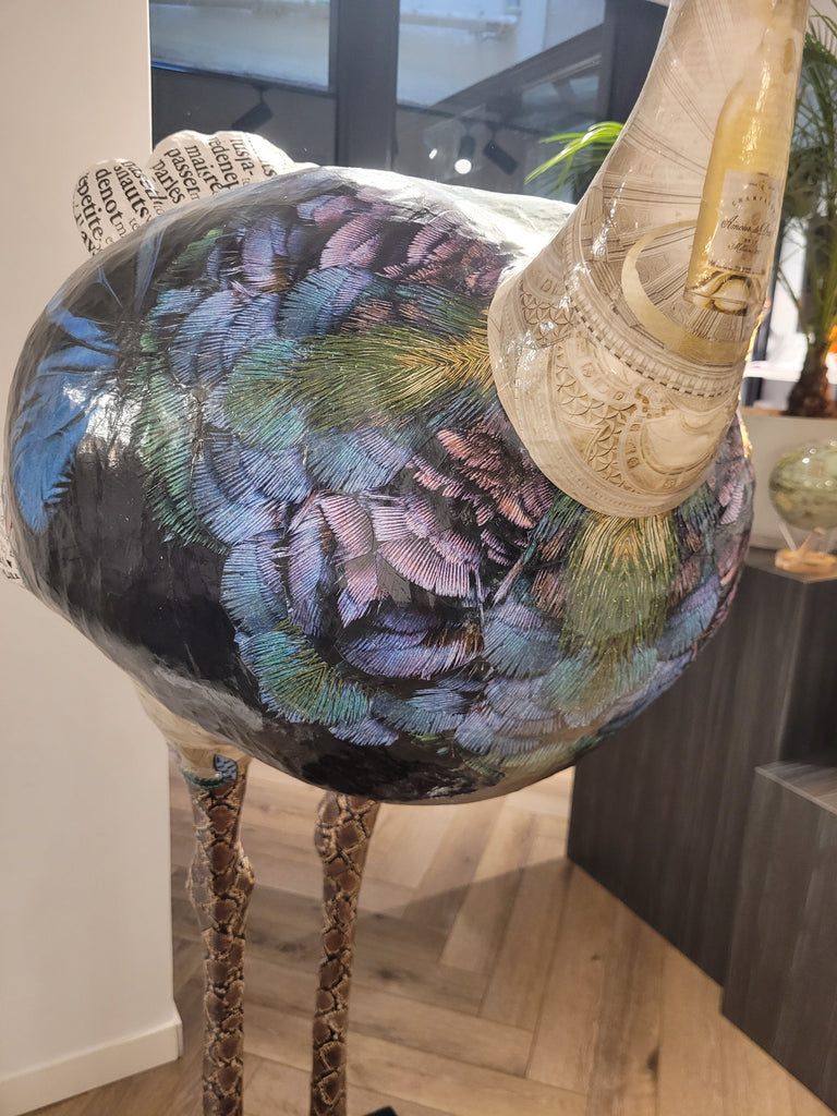 Autruche en papier mâché - Aude Goalec et Nicole Jacobs - Sculpture en papier mâché