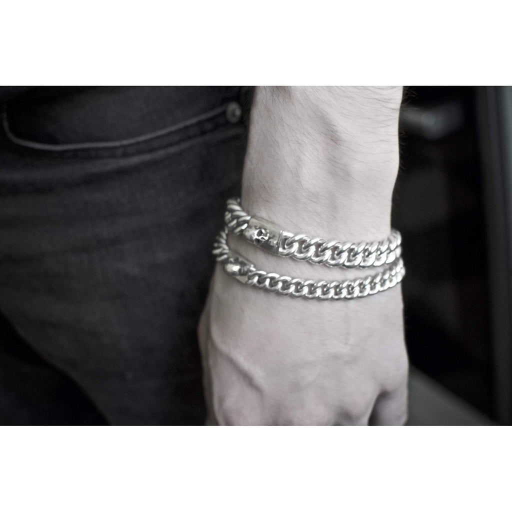 Bracelet homme gourmette maillon avec tête de mort en argent - Black Rock Jewel-Magna-Carta