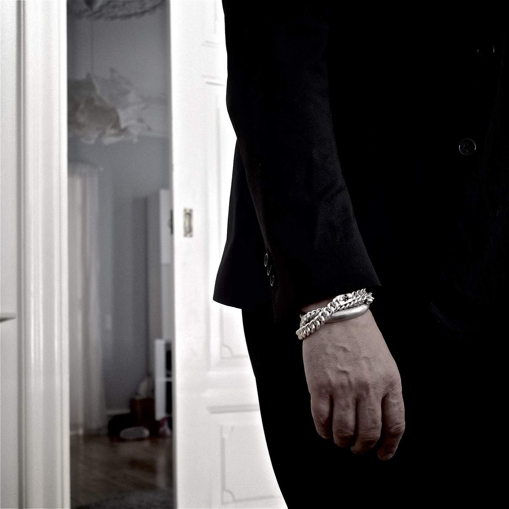 Bracelet homme gourmette petit avec tête de mort en argent - Black Rock Jewel-Magna-Carta