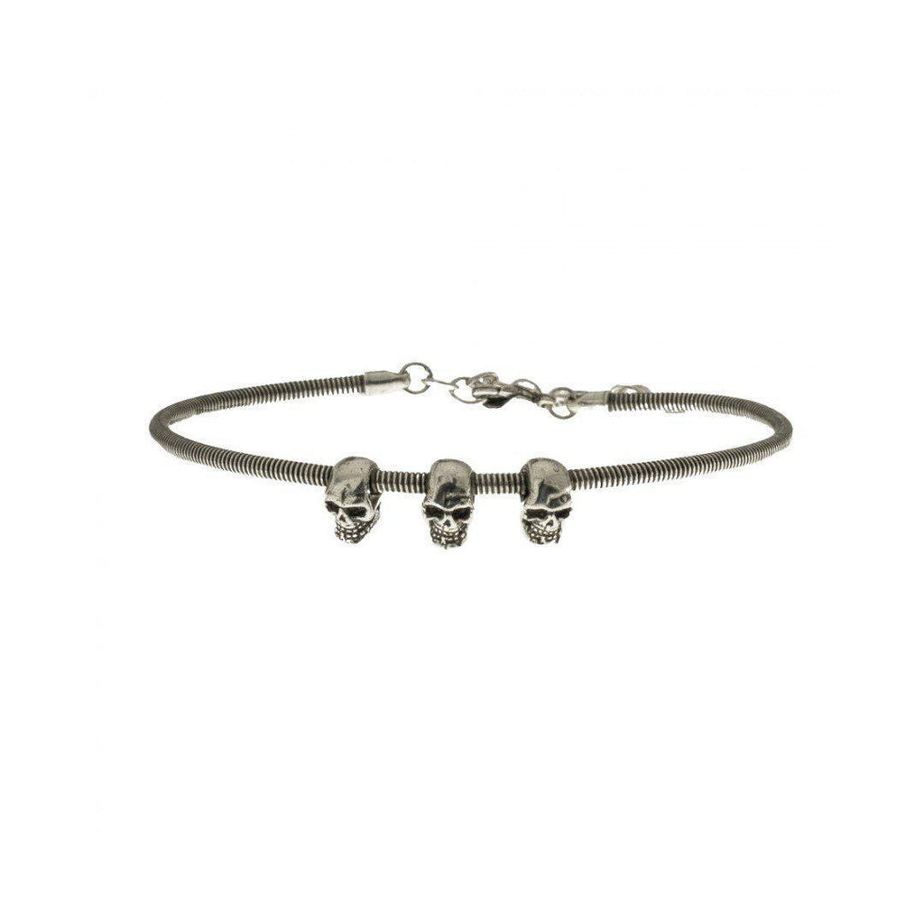 Bracelet Skull en corde de basse argentée vieillie - Sing a Song-Magna-Carta
