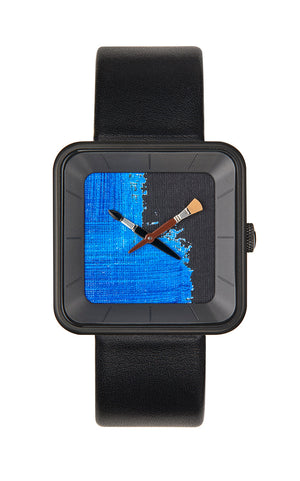 Montre Peinture bleue square black 35 - AKTEO - Montre à thème