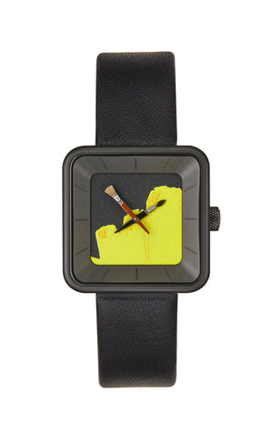 Montre Peinture jaune square black 29 - AKTEO - Montre à thème