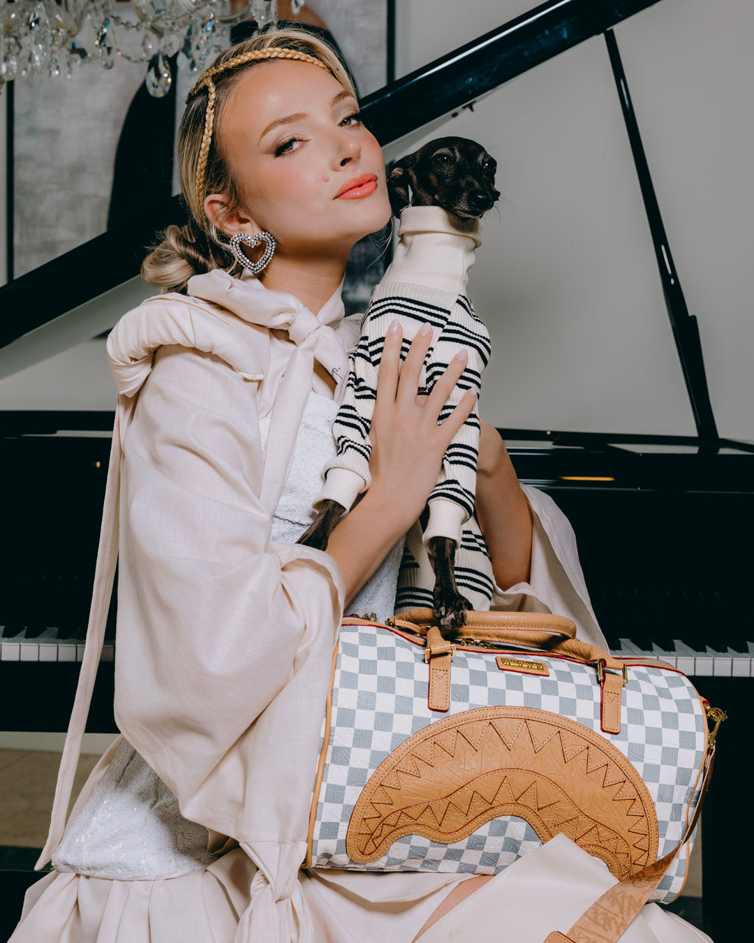 EMBOSSED CREAM CHECK MINI DUFFLE