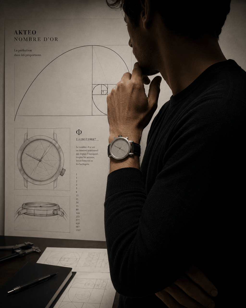 Montre Nombre d'or brossé 42 - AKTEO-Magna-Carta