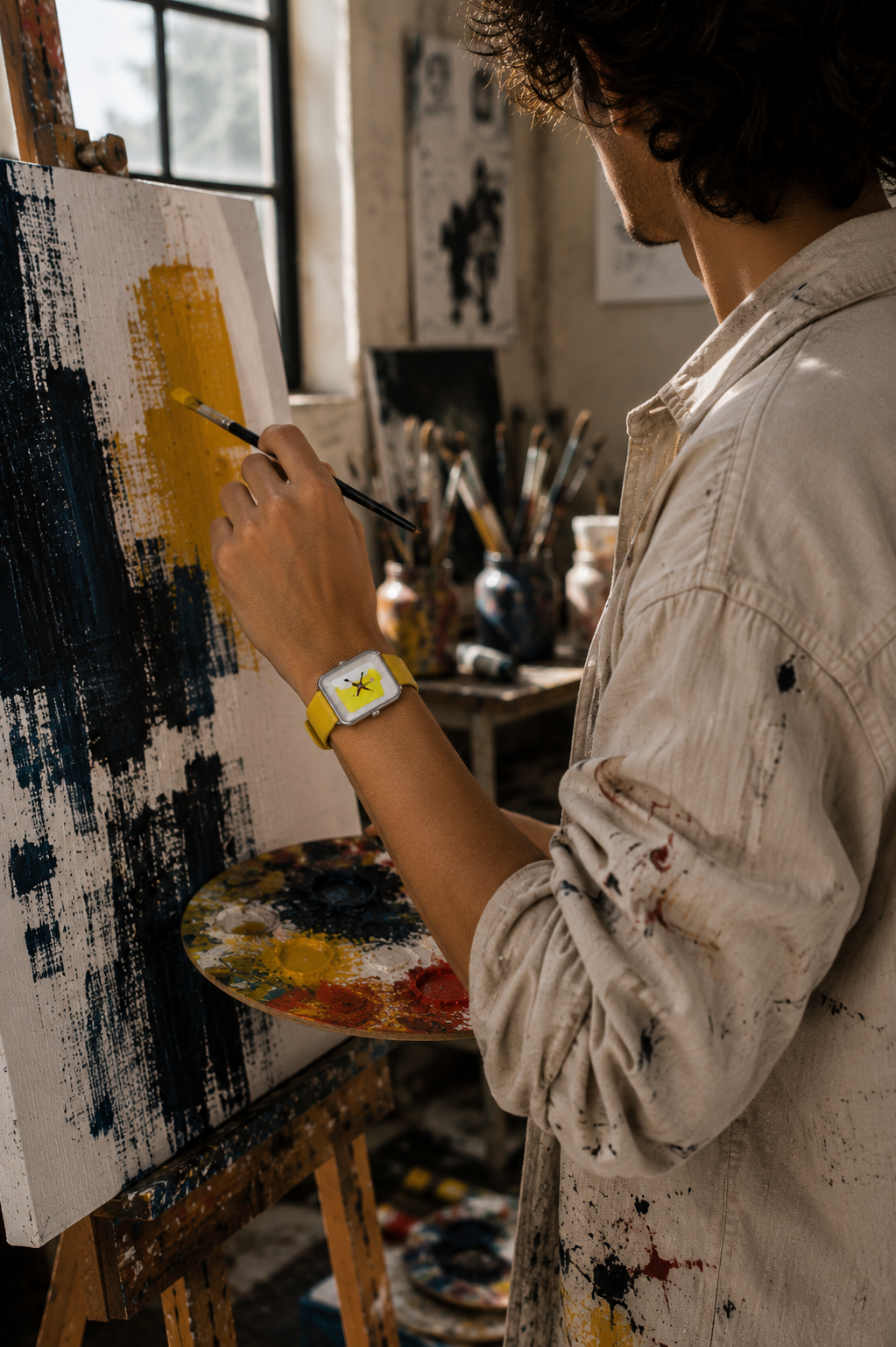 Montre Peinture Jaune square 35 - AKTEO-Magna-Carta