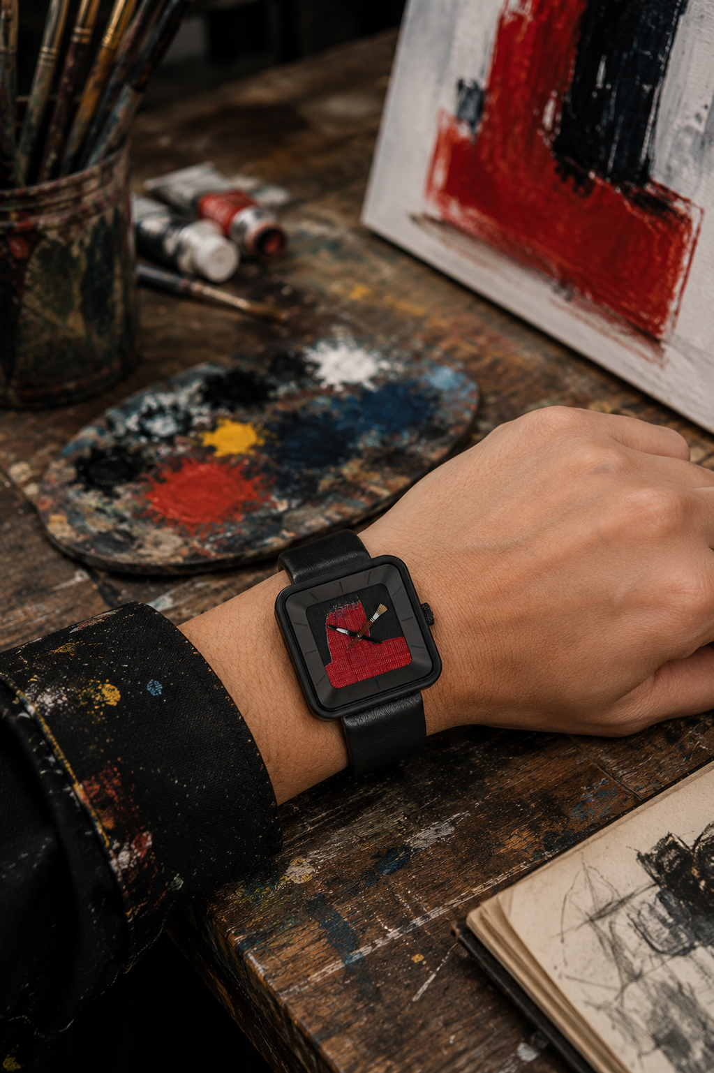 Montre Peinture Rouge B square PVD Noir 35 - AKTEO Image secondaire du produit