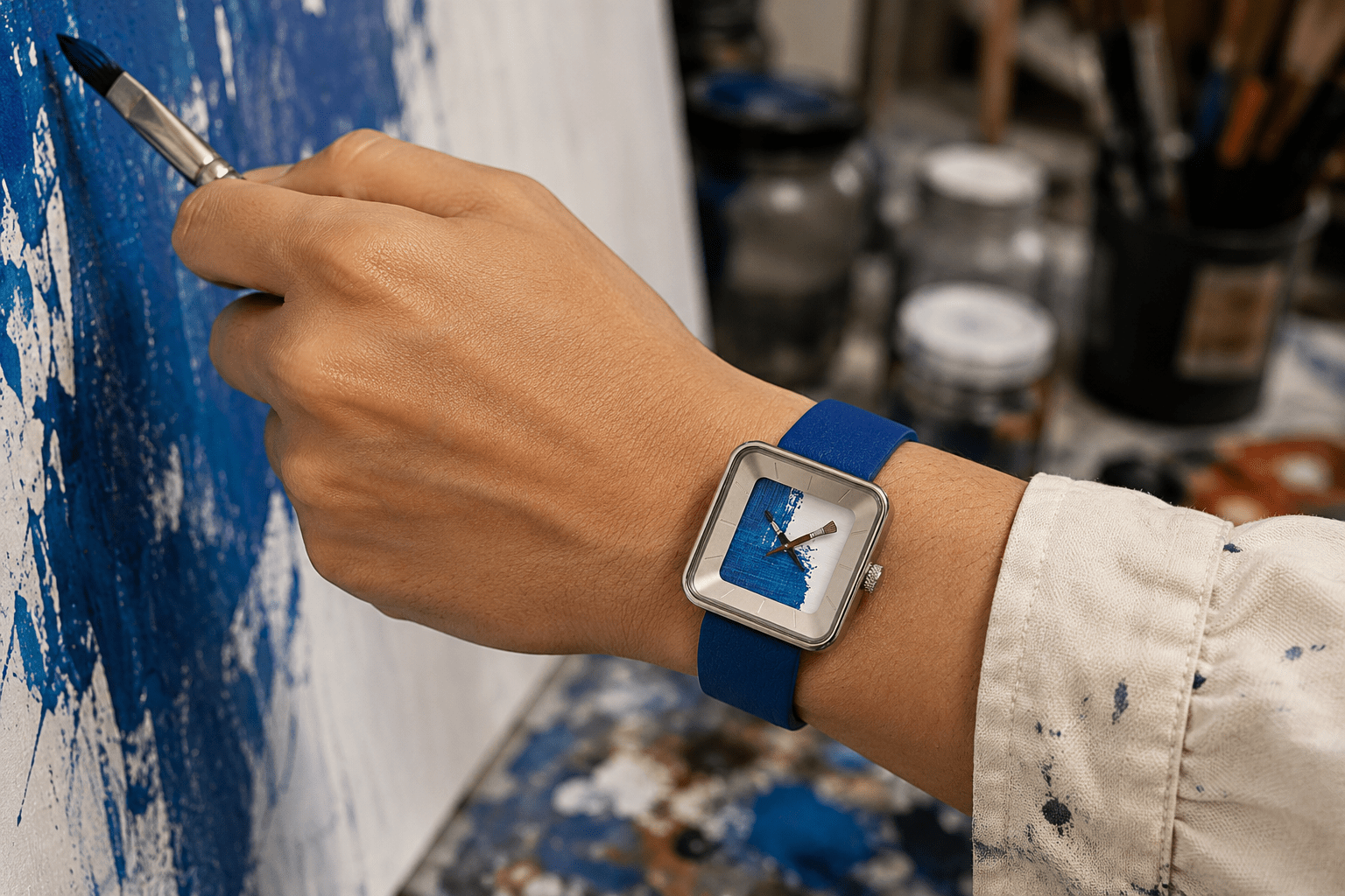 Montre Peinture bleue square 29 - AKTEO Image secondaire du produit