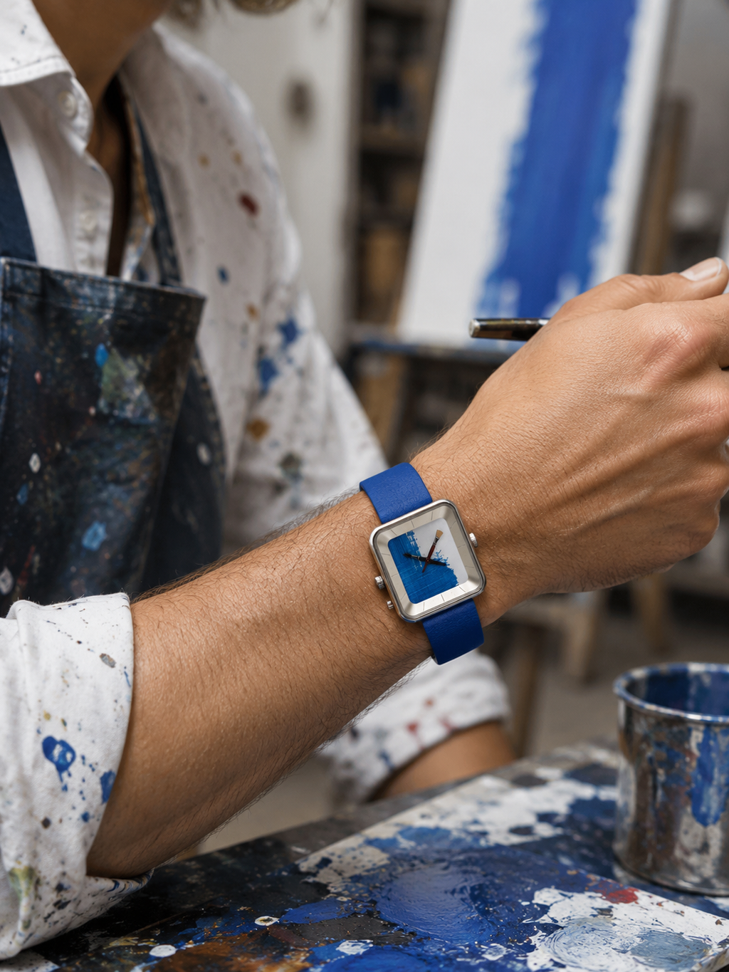 Montre Peinture bleue square 35 - AKTEO-Magna-Carta