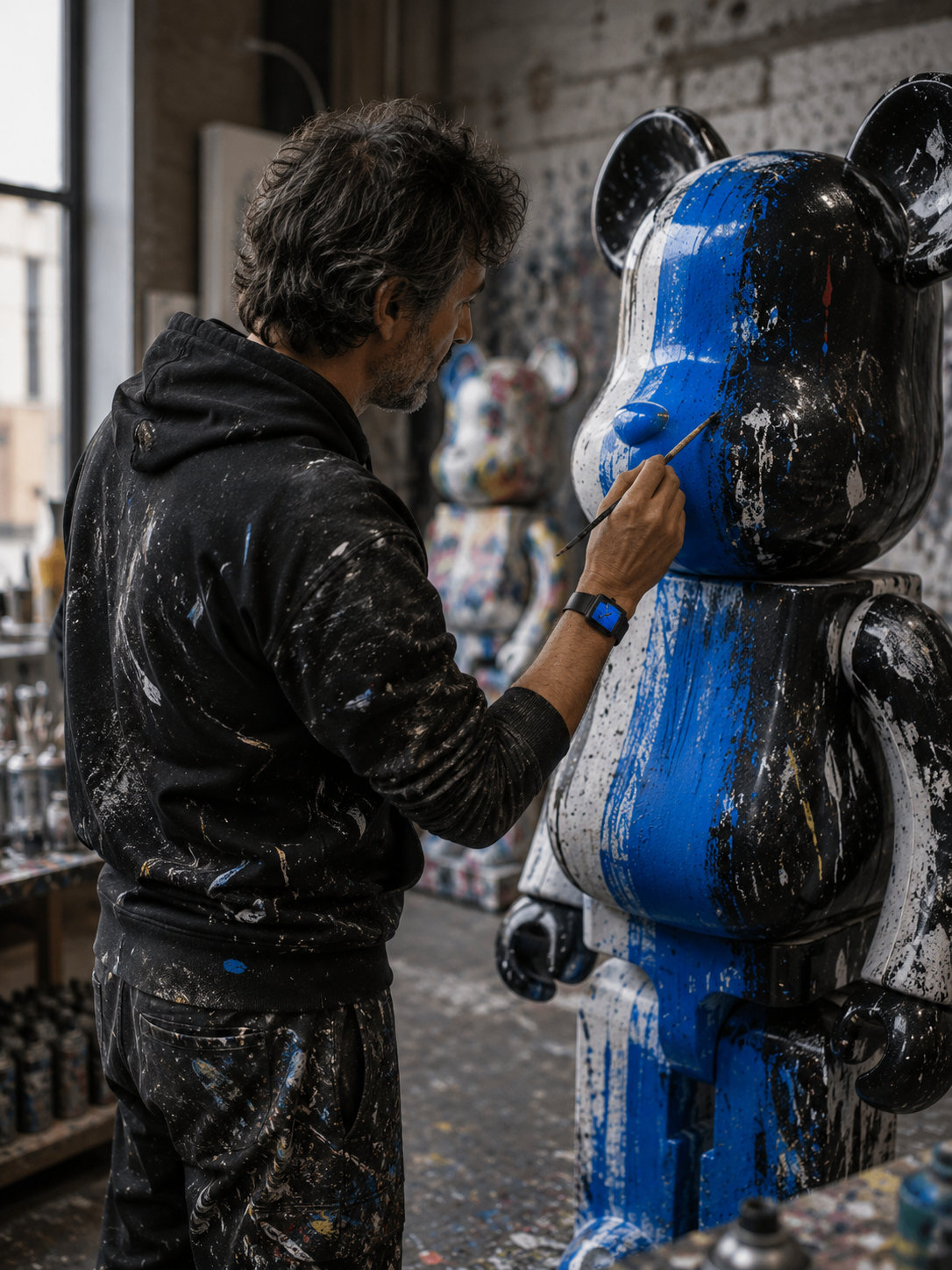 Montre Peinture bleue square PVD Noir 29 - AKTEO-Magna-Carta
