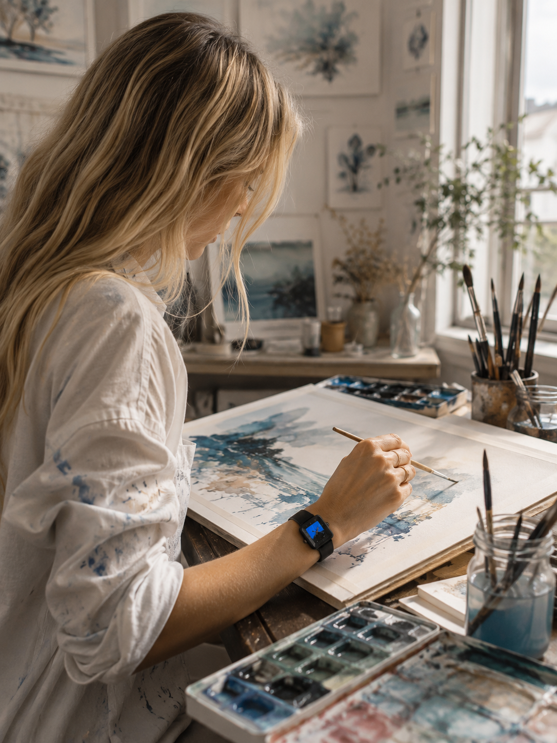 Montre Peinture bleue square PVD Noir 29 - AKTEO-Magna-Carta