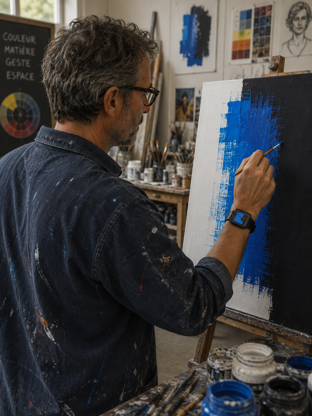 Montre Peinture bleue square black 35 - AKTEO-Magna-Carta