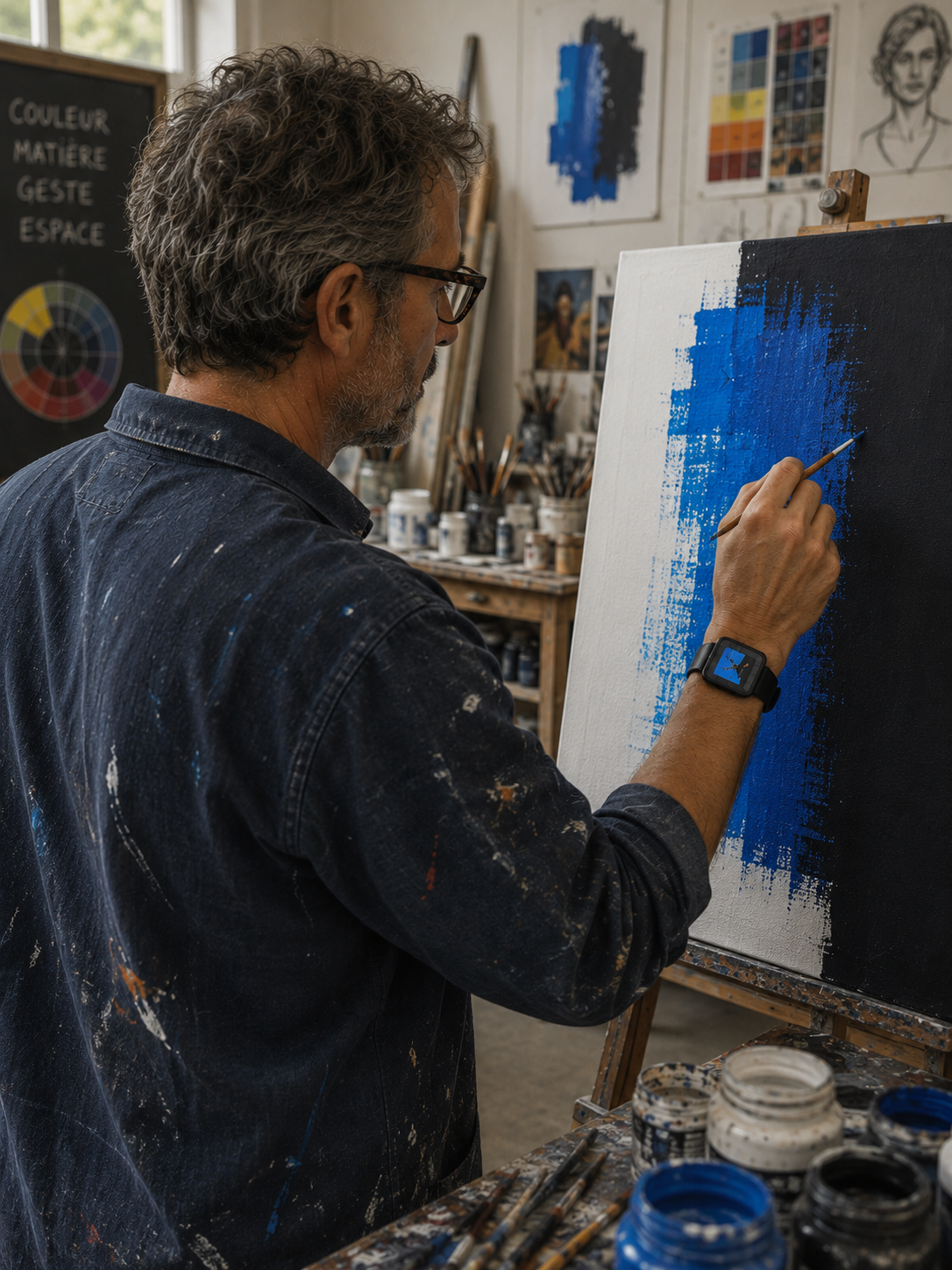 Montre Peinture bleue square black 35 - AKTEO-Magna-Carta