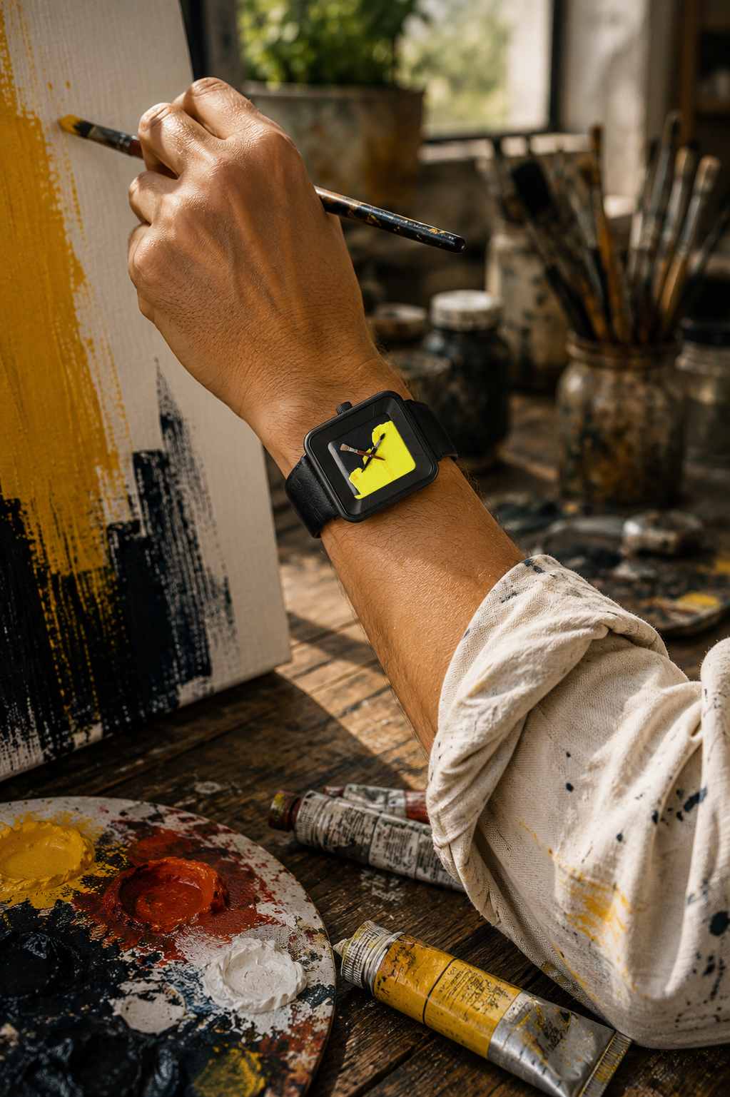 Montre Peinture jaune square PVD noir 29 - AKTEO Image secondaire du produit