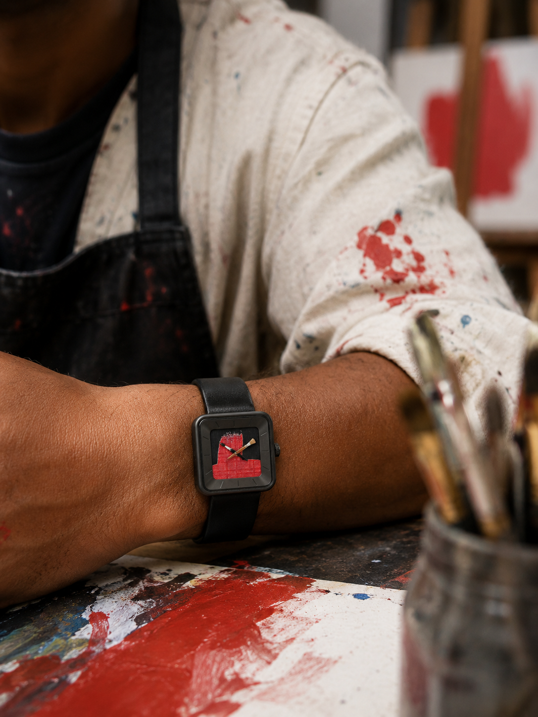 Montre Peinture rouge square PVD noir 29 - AKTEO Image secondaire du produit