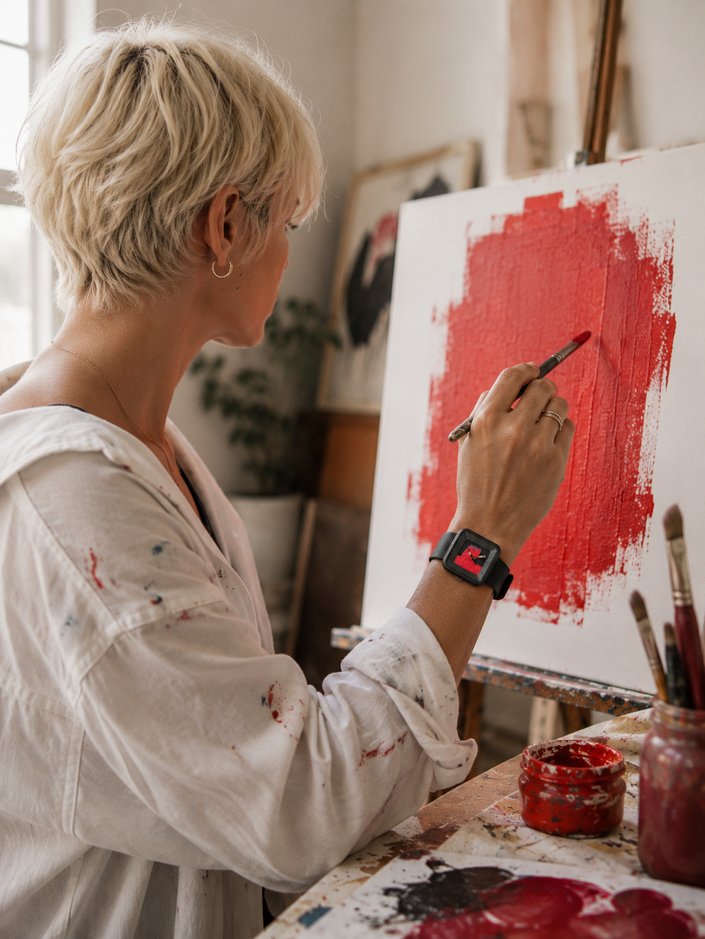 Montre Peinture rouge square PVD noir 29 - AKTEO-Magna-Carta