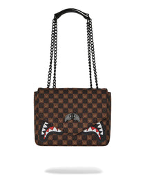 SHARKS IN PARIS WTF BUBBLE BROWN CHECK HANDBAG
