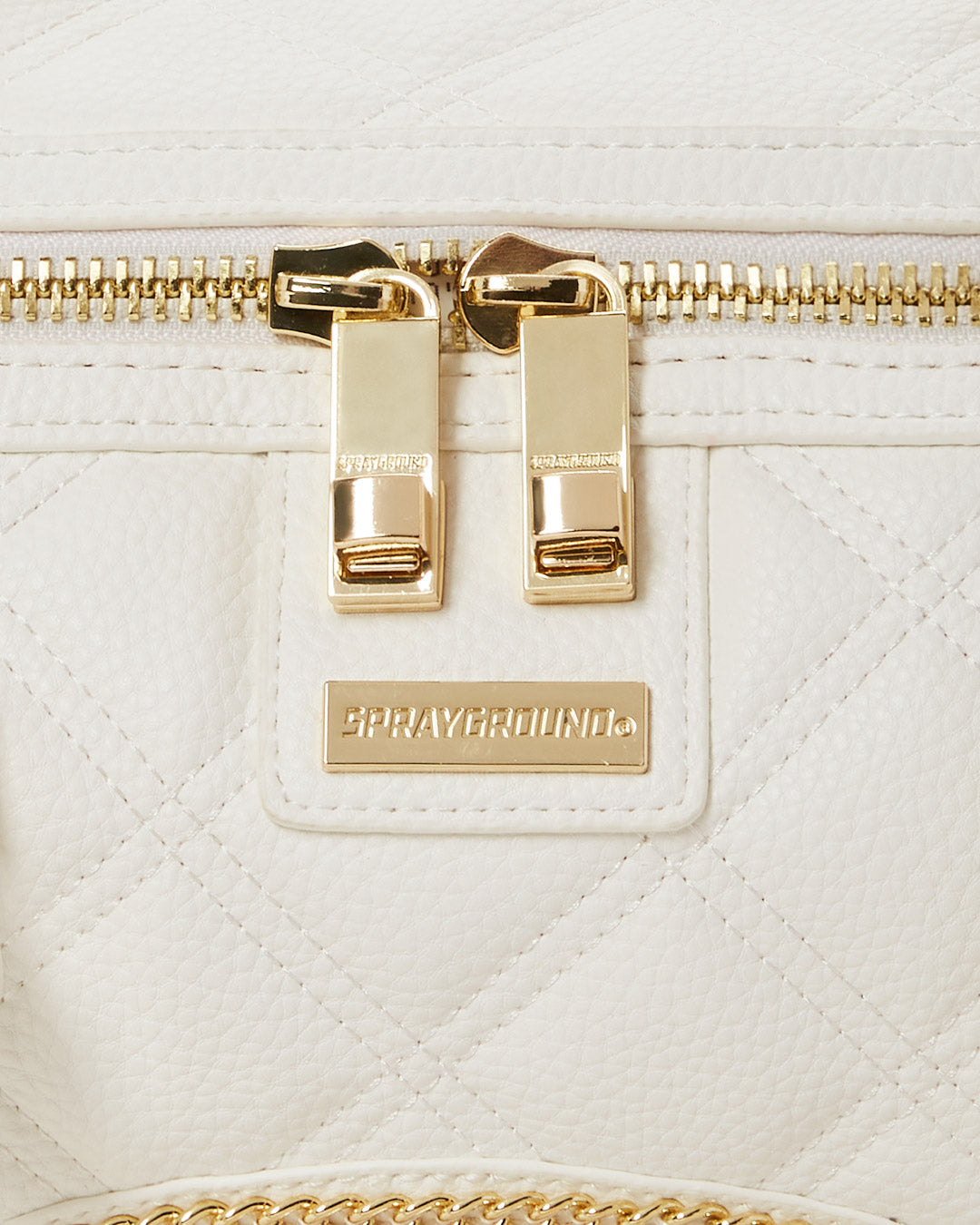 Rivieria White Gold Mini Duffle Sprayground – Fermetures et logo